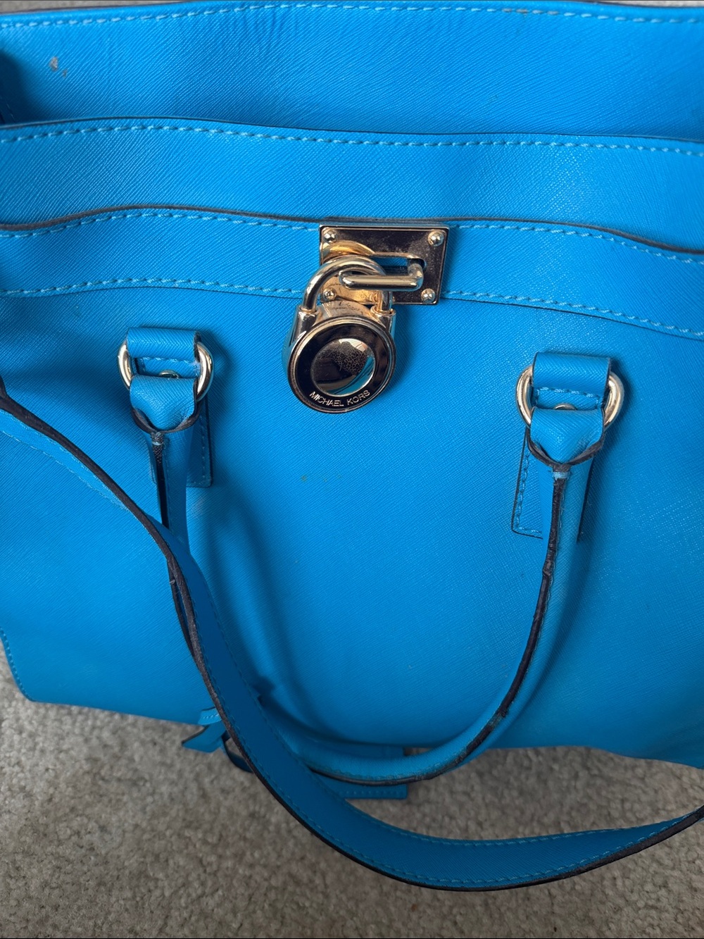 Michael Kors Turquoise Saffiano Tote with Gold Hardware
